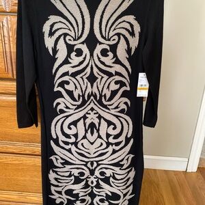 Nine West Black and Cream Sheath Dress 3/4 Sleeve Cocktail